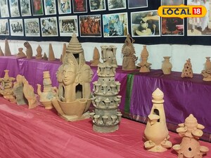 ప్రదర్శనలో ఉంచిన మట్టి పాత్రలు 