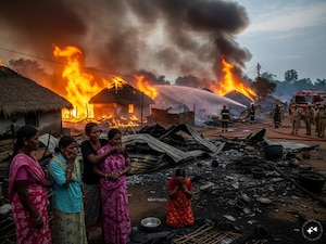 काकीनाडा में भीषण आग: 32 घर जलकर खाक, दर्जनों परिवार बेघर