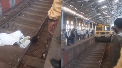 शराबी शख्स रेलवे ट्रैक पर सोया, मुंबई हार्बर लाइन बाधित; वीडियो वायरल.