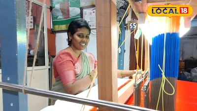 చేనేత మగ్గంపై నారీశక్తి ప్రతిబింబించేలా చీరను తయారుచేసిన యెల్ది రేఖ.