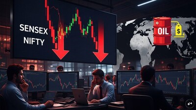 Black Monday: స్టాక్ మార్కెట్‌లో మరో బ్లాక్ మండే... సెన్సెక్స్, నిఫ్టీ భారీ పతనం (image: AI Generated)