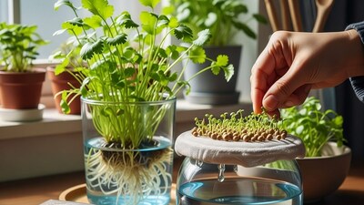 Grow Fresh Coriander at Home with Just Water: No Soil Needed!
