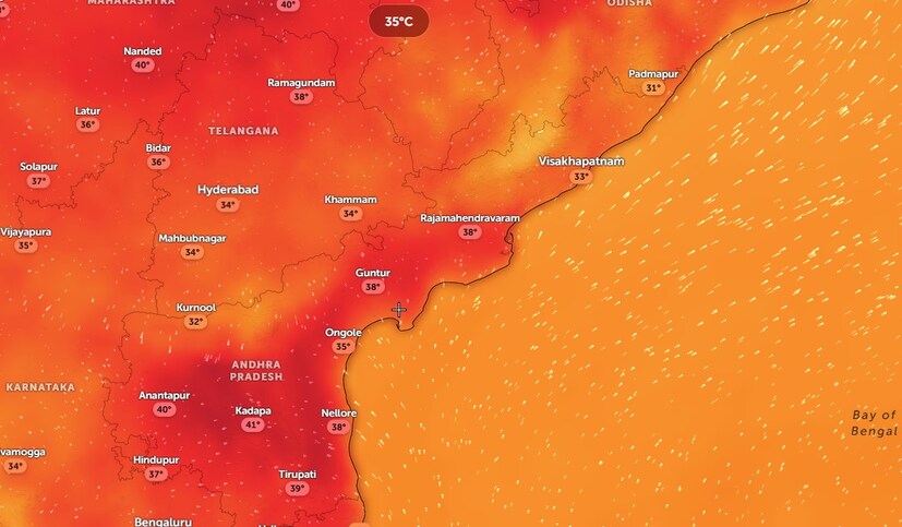  ఉష్ణోగ్రతలు చూస్తే.. తెలంగాణలో మాగ్జిమం 33 నుంచి 37 డిగ్రీల సెల్సియస్ ఉంటుంది. మేఘాల కారణంగా ఇవాళ తెలంగాణలో ఉష్ణోగ్రత కొద్దిగా తగ్గుతుంది. ఏపీలో మాత్రం 35 నుంచి 41 డిగ్రీల సెల్సియస్ ఉష్ణోగ్రతలు ఉంటాయి. ముఖ్యంగా రాయలసీమలోని కడప, నెల్లూరు. ప్రొద్దుటూరు, అనంతపురం, నంద్యాల, డోన్, గూడూరు, తిరుపతి, రాయచోటి, కదిరి, గుంతకల్ ఈ ప్రాంతాల్లో అత్యంత వేడి వాతావరణం ఉంటుంది. ఇక్కడి ప్రజలు ఈ రోజు అత్యంత జాగ్రత్తగా ఉండాలి. వడదెబ్బ తగలకుండా అన్ని జాగ్రత్తలూ తీసుకోవాలి. తేమ ఏపీలో 37 శాతం, తెలంగాణలో 35 శాతం ఉంటుంది.
