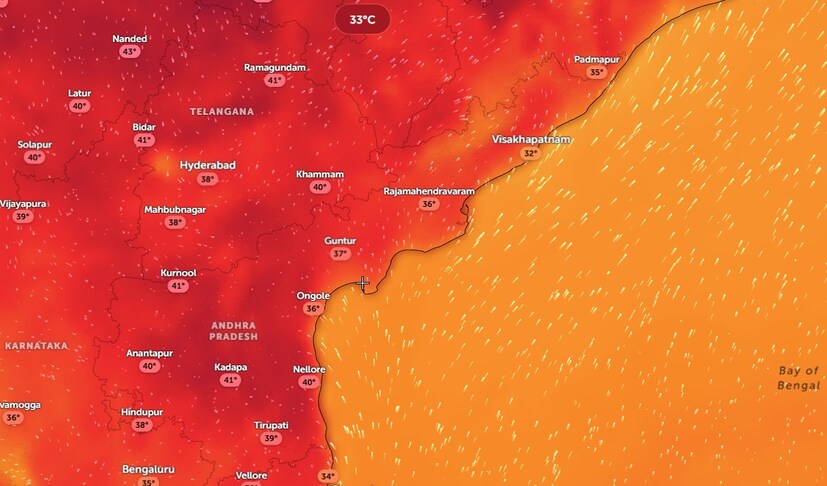  ఇవాళ ఉష్ణోగ్రతను చూస్తే.. తెలంగాణలో 38 నుంచి 42 డిగ్రీల సెల్సియస్ ఉష్ణోగ్రతలు ఉంటాయి. ఏపీలో కూడా 38 నుంచి 42 డిగ్రీల సెల్సియస్ ఉష్ణోగ్రతలు ఉంటాయి. ముఖ్యంగా రాయలసీమలో వేడి ఎక్కువగా ఉంటుంది. ఒంగోలు, కర్నూలు, కడప, అనంతపురం, తిరుపతి, చిత్తూరు, హిందూపురం, నెల్లూరు ప్రాంతాల్లో ఎండ వేడి ఎక్కువగా ఉంటుంది. మధ్యాహ్నం 2 తర్వాత ఉష్ణోగ్రతలు కొంత తగ్గుతాయి. అప్పటివరకూ బయటకు వెళ్లేవారు అత్యంత జాగ్రత్తగా ఉండాలి. కళ్లు తిరిగేలా. నీరసంగా ఉంటే.. వెంటనే నీడలో ఉండి, నీరు తాగాలి. తేమ తెలంగాణలో 27 శాతం ఉంటే, ఏపీలో 46 శాతం ఉంటుంది.
