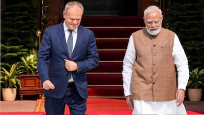 Prime Minister Narendra Modi with Poland Prime Minister Donald Tusk  (IMAGE: PTI)