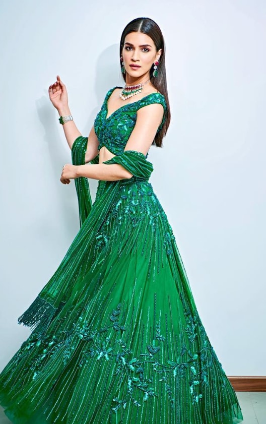Embroidery Work Peacock Green Anarkali Style Gown