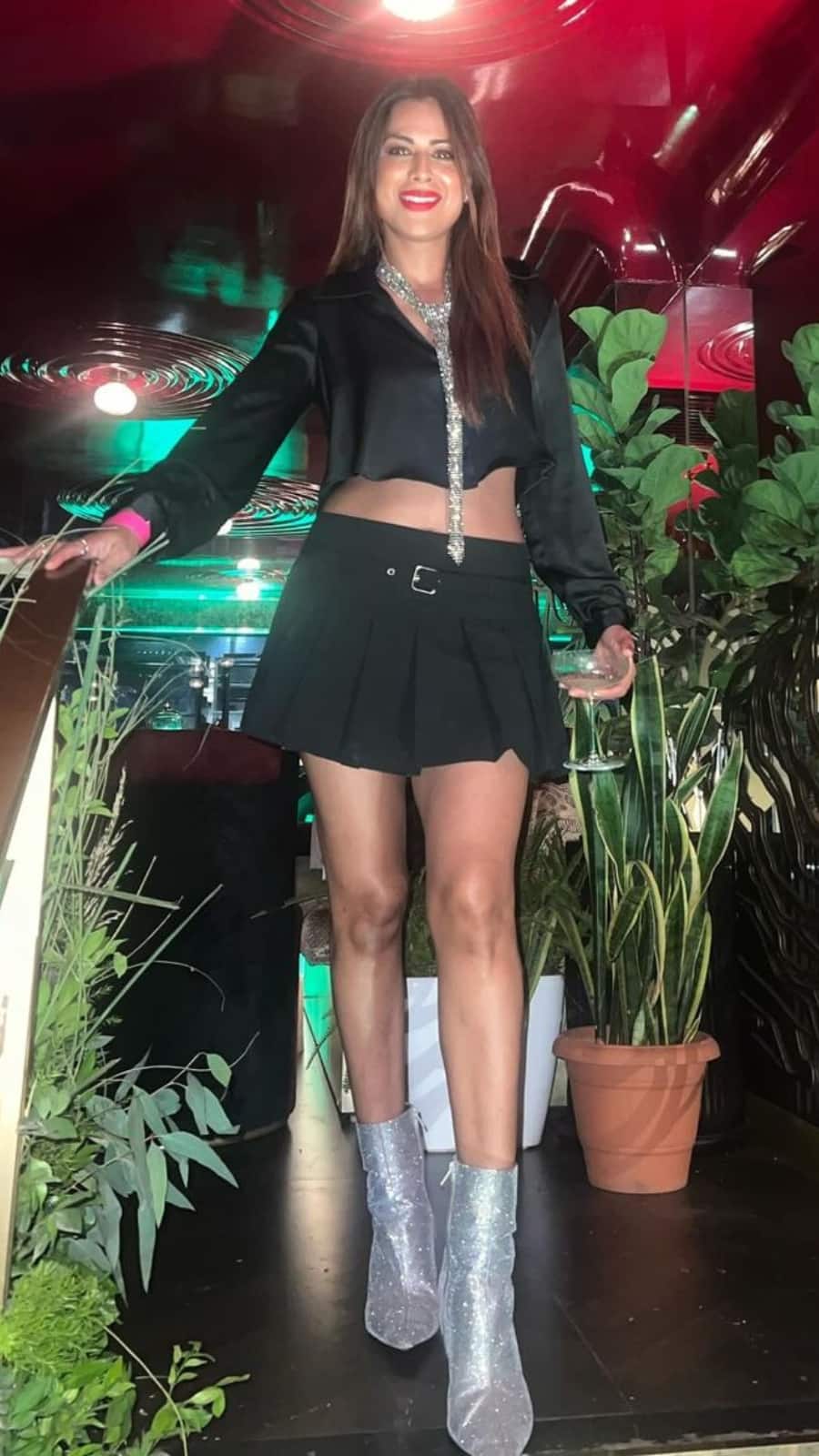 nia sharma birthday dress LONG BLACK DRESS WITH THIN SHOULDER STRAPS