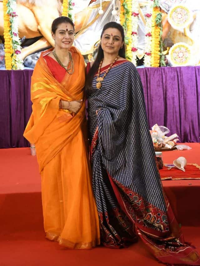 Kajol and Rani Mukerji Stun in Beautiful Sarees at Durga Puja Celebration