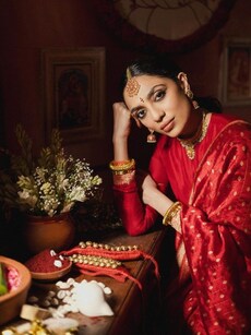 Sobhita Dhulipala Glows In Red At Her Pelli Kuthuru Ritual