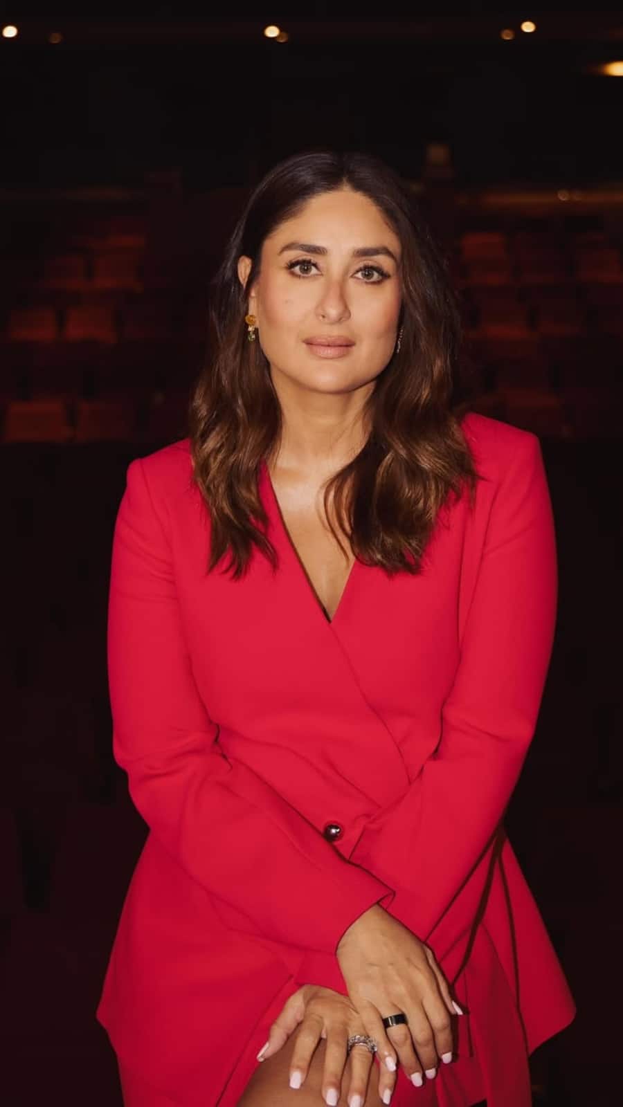 open lace back dress Kareena Kapoor In Orange NJ High-Slit Gown