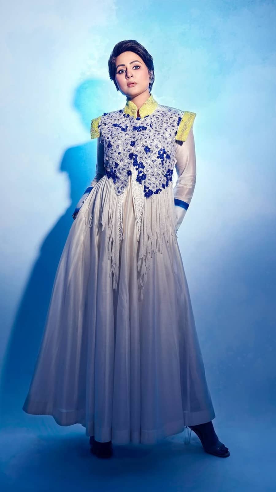 hina khan blue dress HINA KHAN X CRUNK BLUE FLOWER EMBROIDERED MINI DRESS  SHE'LL