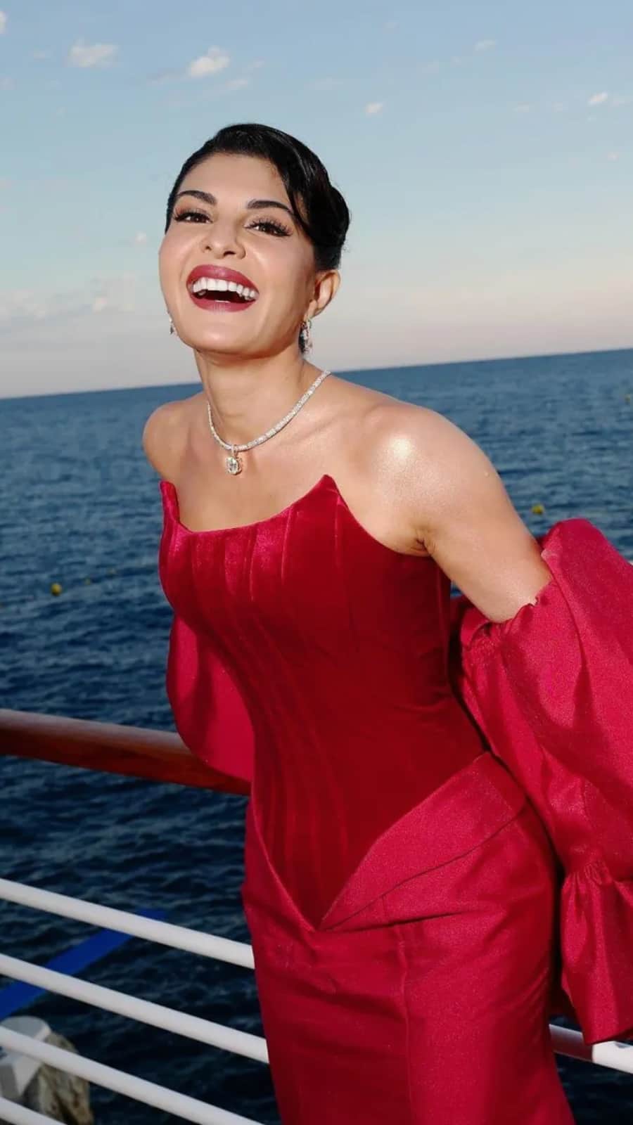 jacqueline fernandez red dress Jacqueline Fernandez's Red Latex Dress Deserves All The Red Heart Emojis In The World