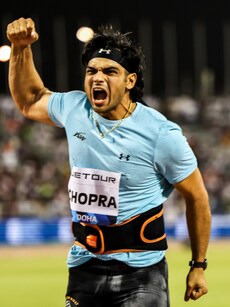 Neeraj Chopra celebrates smashing 90m with fans in Doha – In Pics